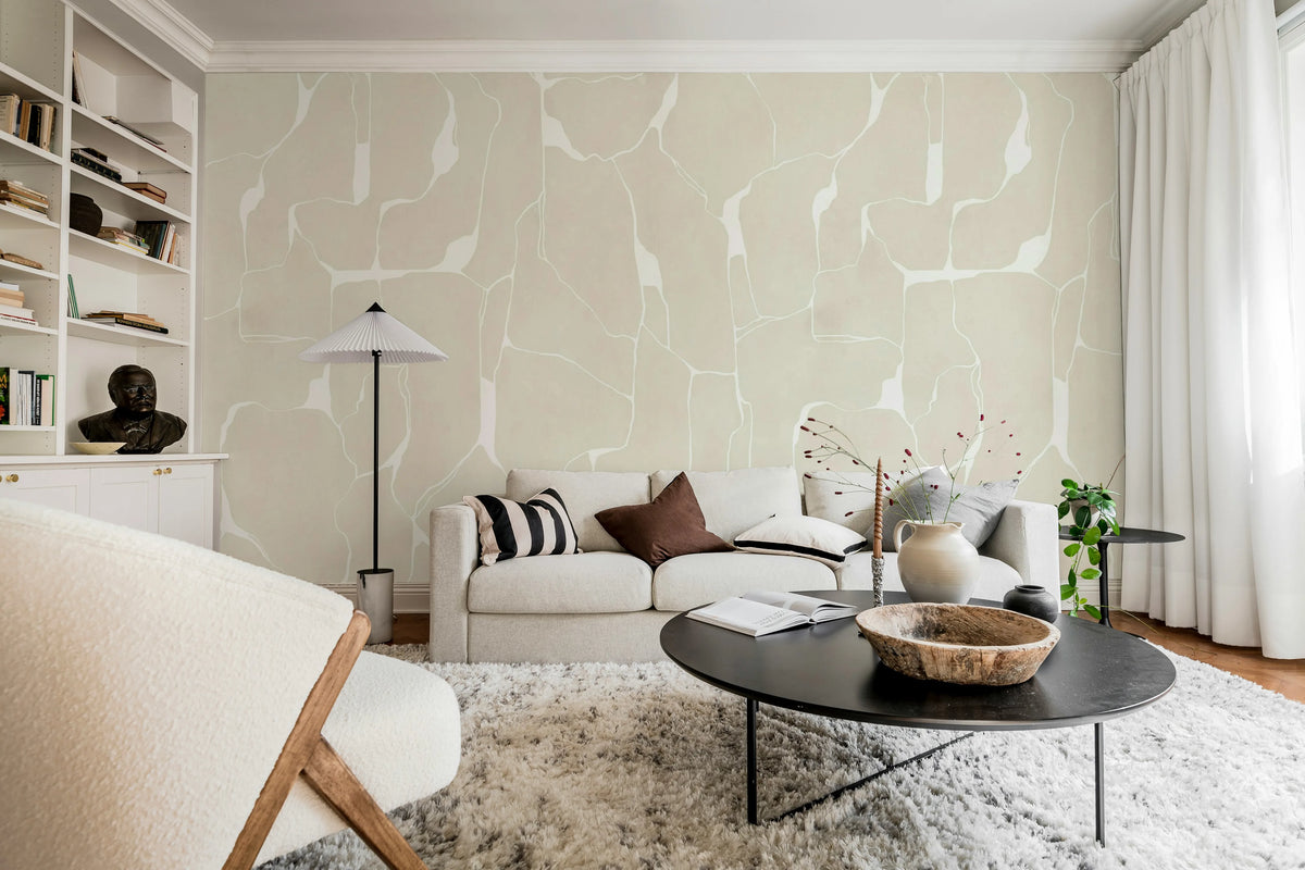 Linear Flow, Beige Mural Wallpaper - room preview 03