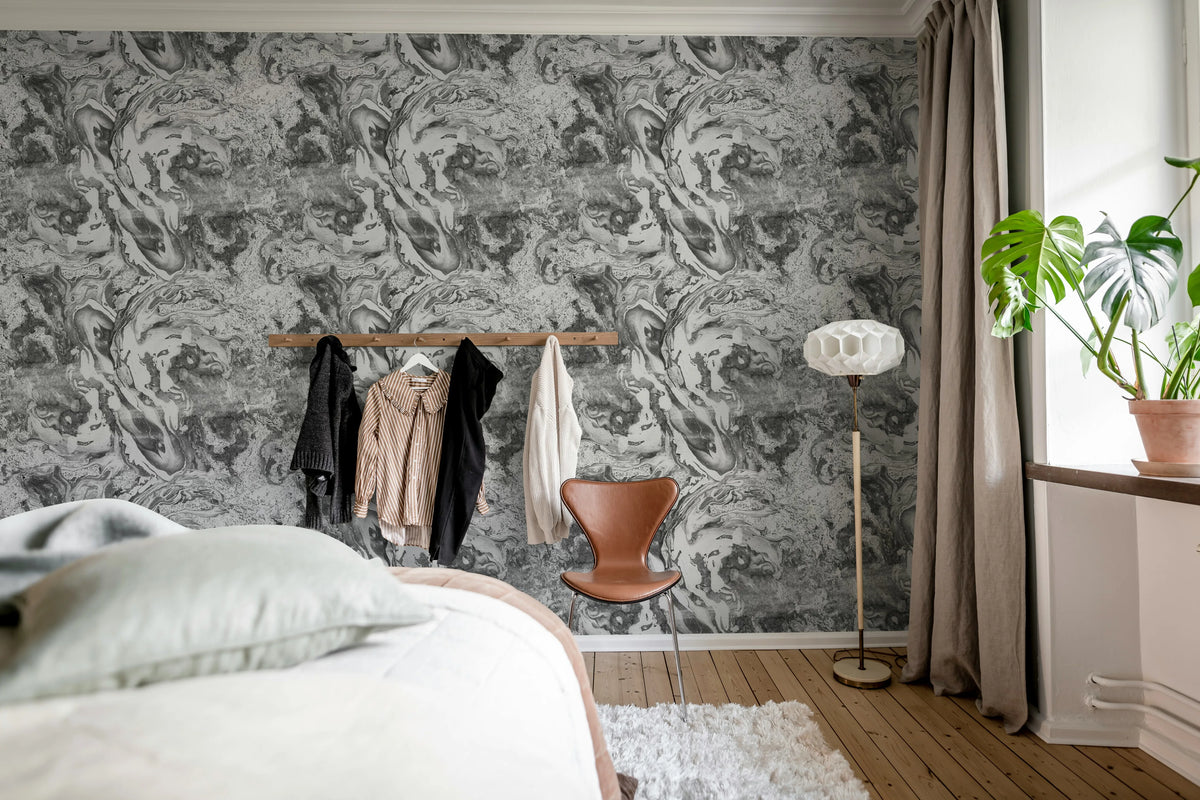 Marble Flow, Black Mural Wallpaper - room preview 03