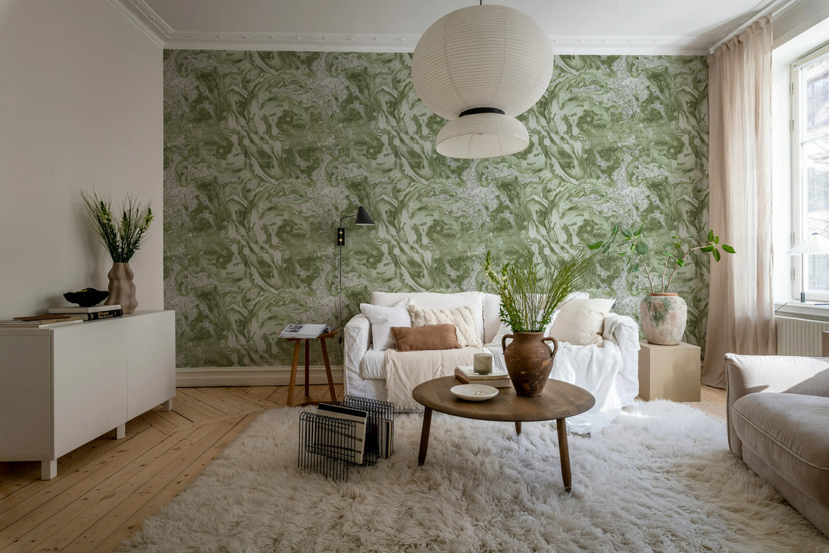 Marble Flow, Green Mural Wallpaper - room preview 03