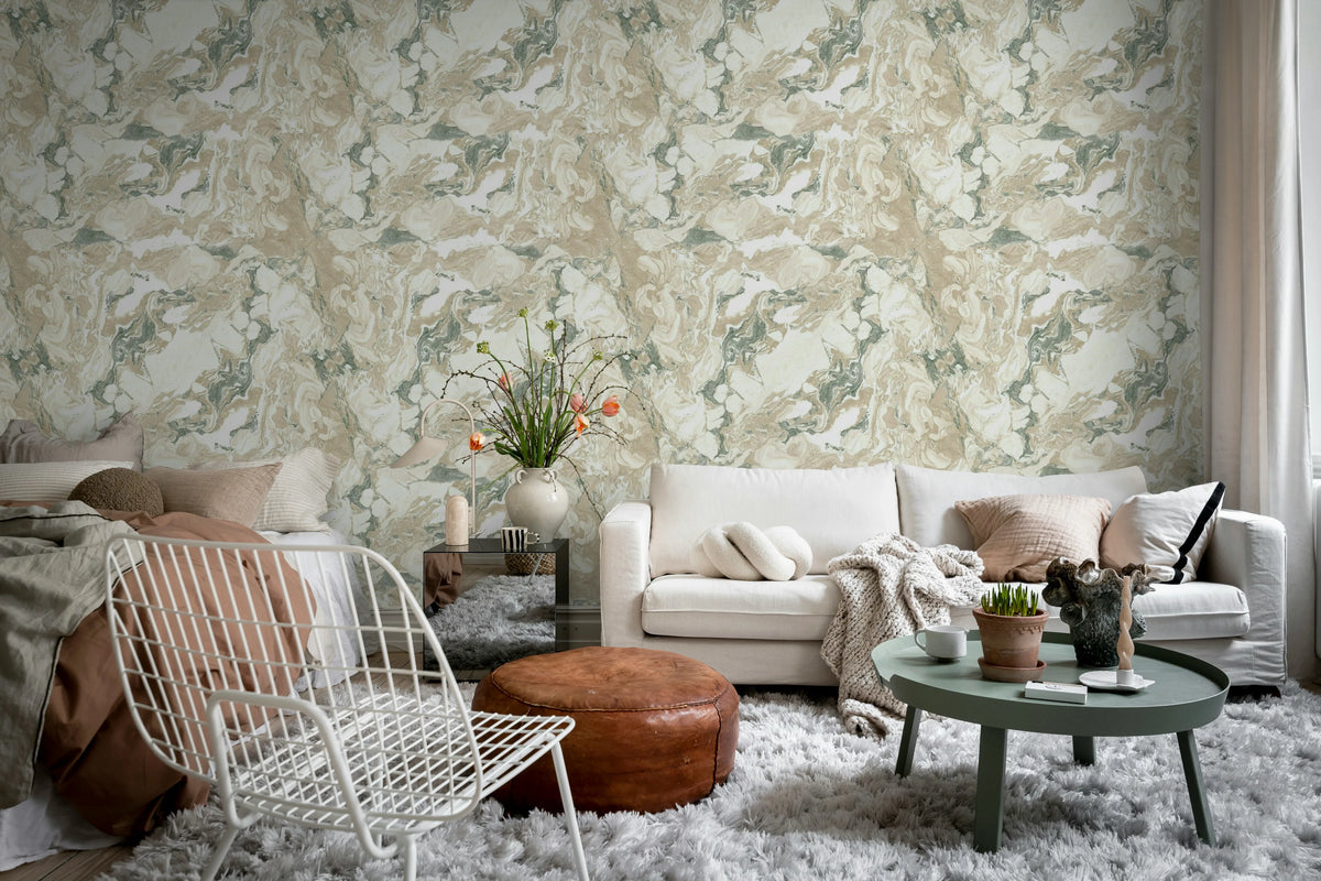 Stone Marble, Beige Mural Wallpaper - room preview 03