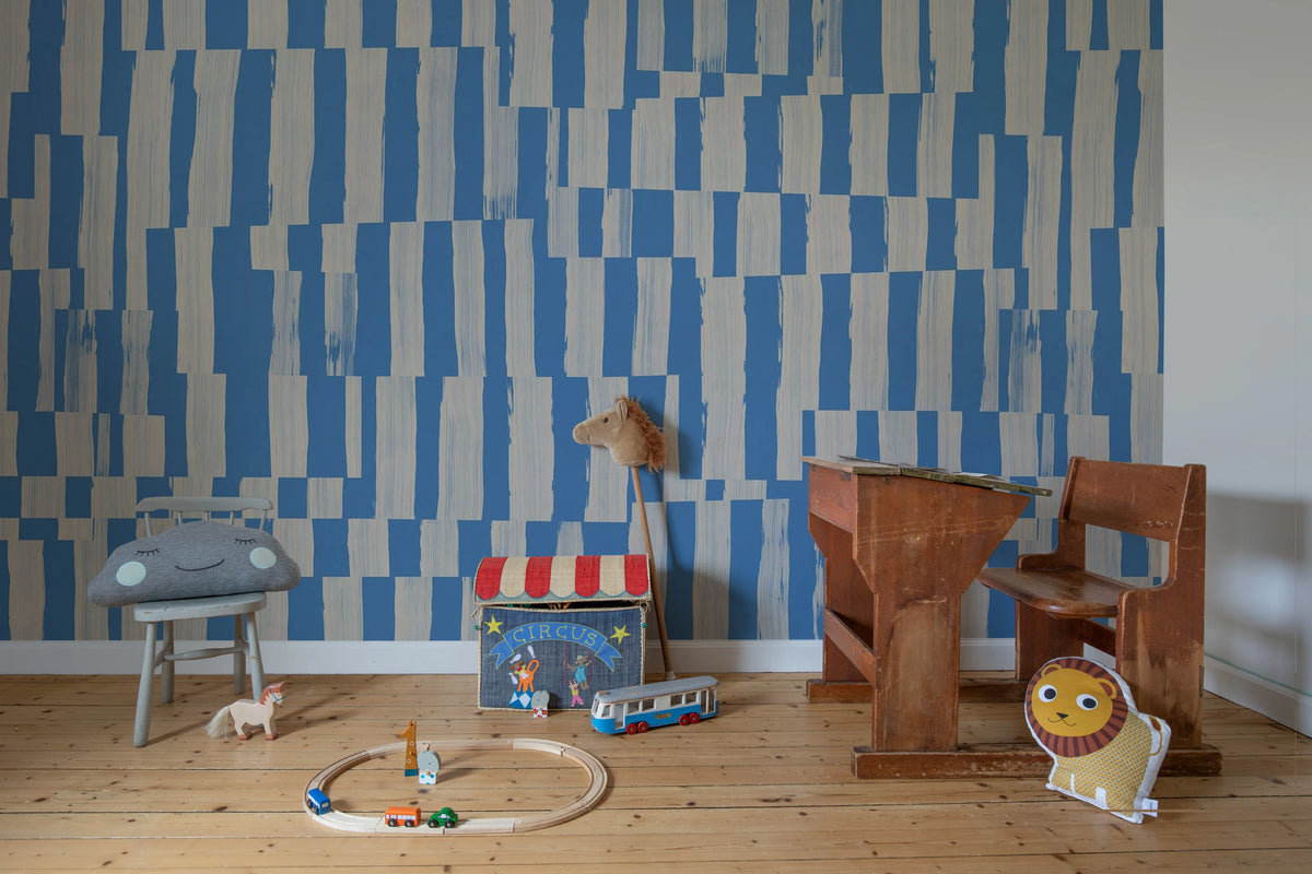 Broken Stripes, Blue Mural Wallpaper - room preview 03