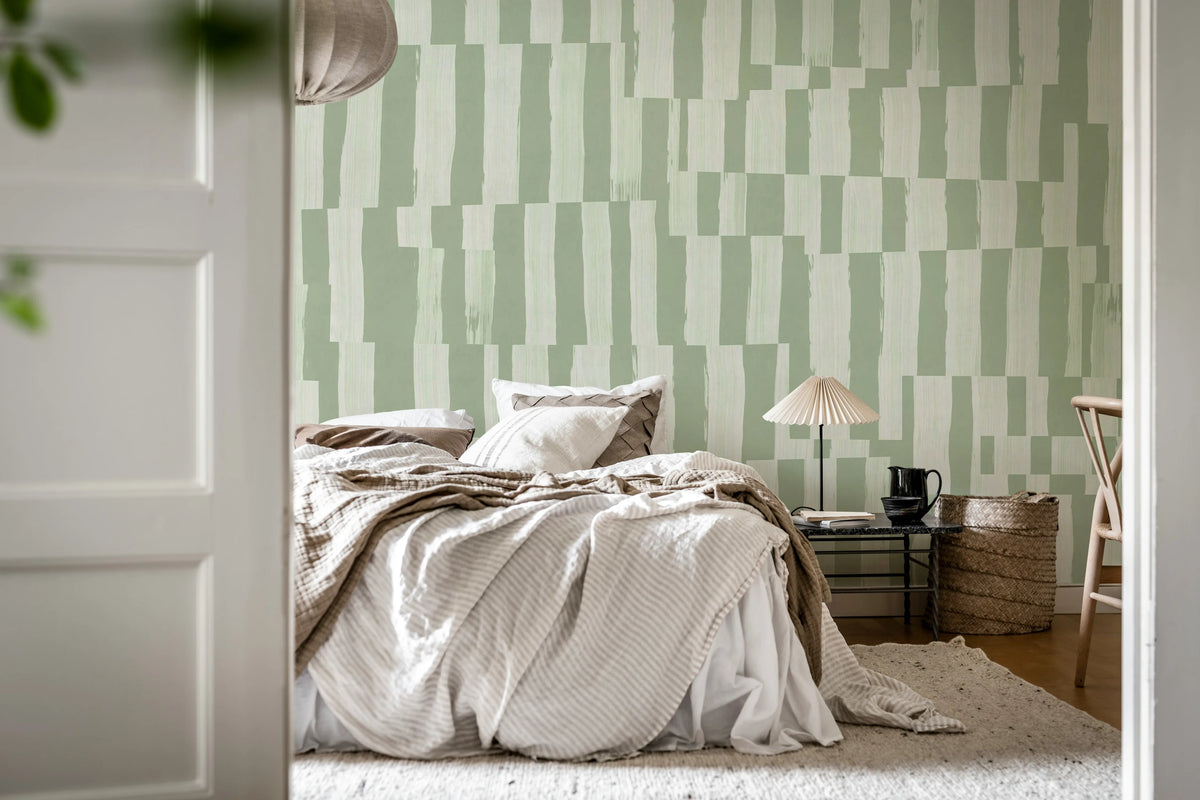 Broken Stripes, Green Mural Wallpaper - room preview 03