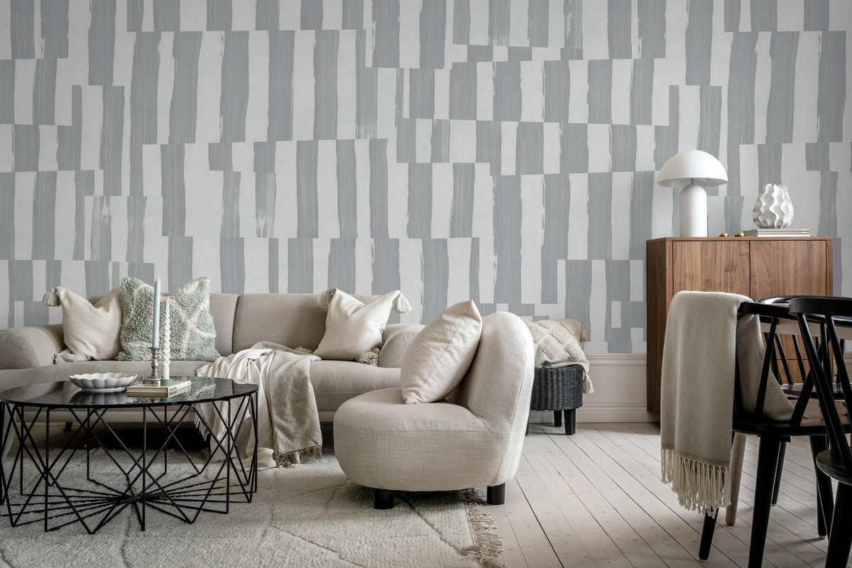 Broken Stripes, Gray Mural Wallpaper - room preview 03