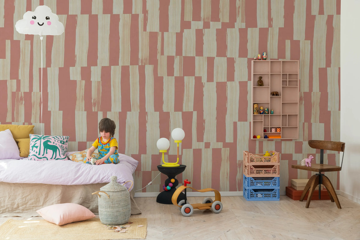Broken Stripes, Pink Mural Wallpaper - room preview 03