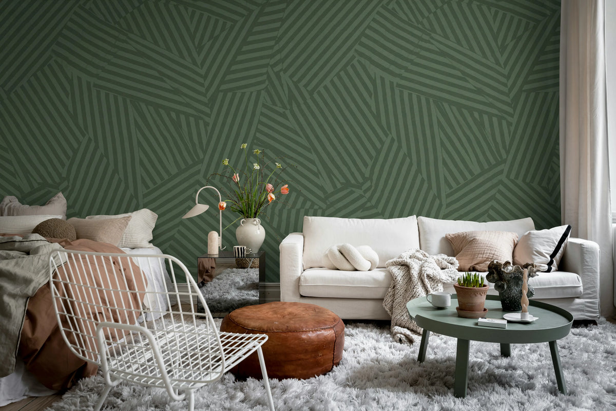Abstract Weave, Green Mural Wallpaper - room preview 03