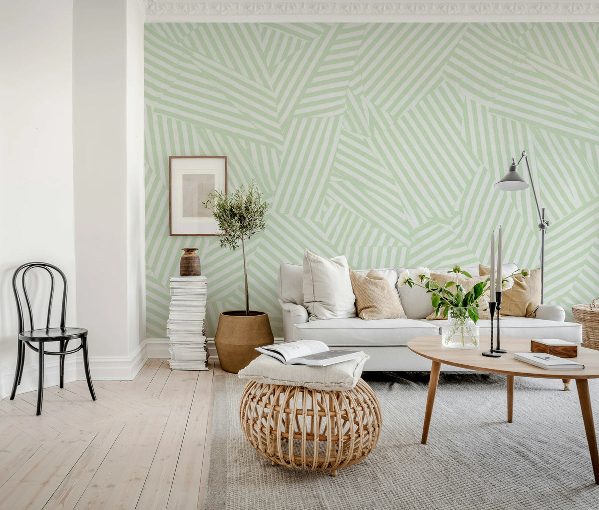 Abstract Weave, Light Green Mural Wallpaper - room preview 03