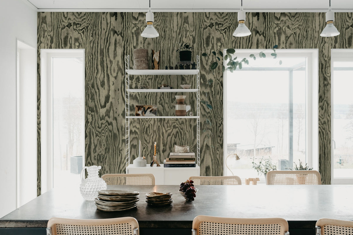 Wood Shades, Gray Mural Wallpaper - room preview 03