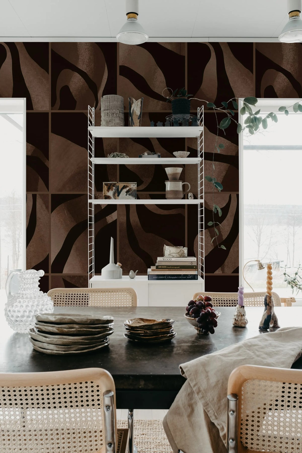 Floating Tiles, Dark Brown Mural Wallpaper - room preview 03
