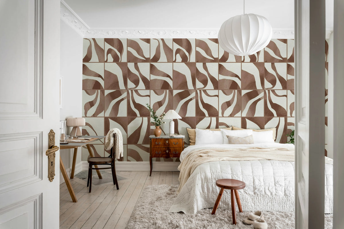 Floating Tiles, Brown Mural Wallpaper - room preview 03