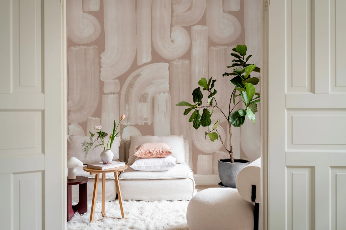 Smooth Brush, Pink Mural Wallpaper - room preview 03