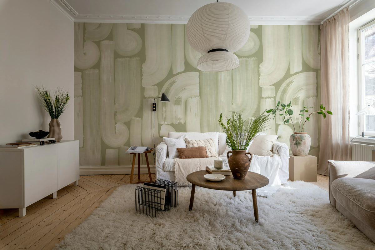 Smooth Brush, Green Mural Wallpaper - room preview 03