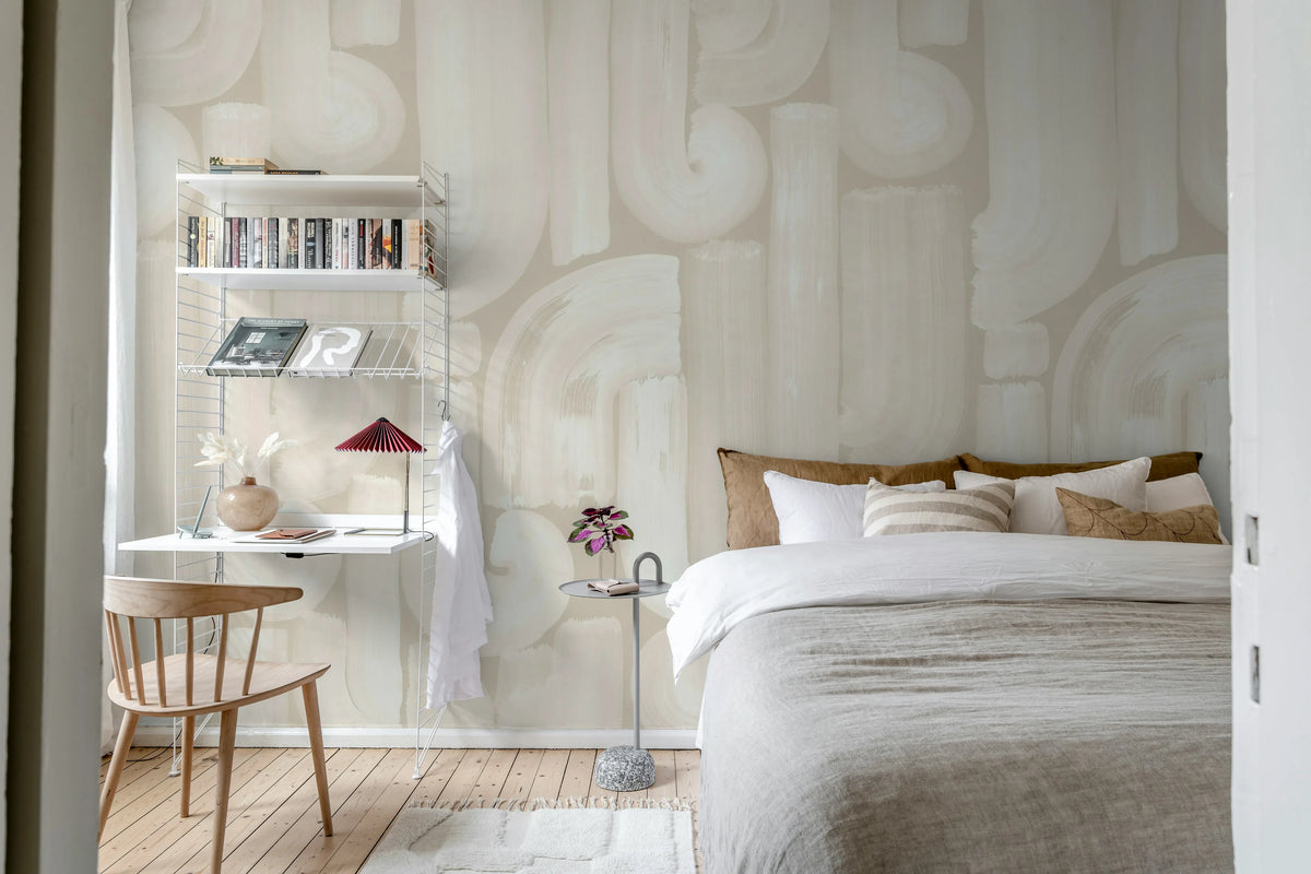Smooth Brush, Beige Mural Wallpaper - room preview 03