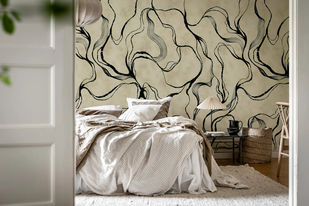 Soft Curve, Black Mural Wallpaper - room preview 03