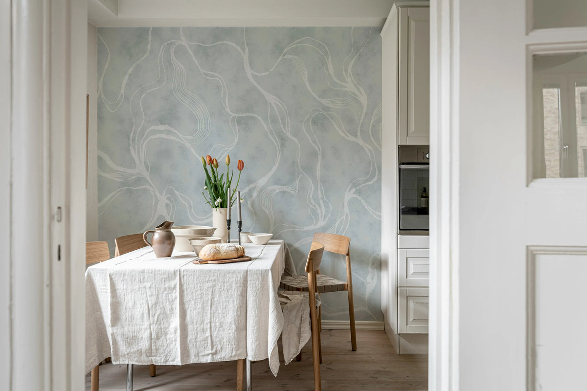 Soft Curve, Blue Mural Wallpaper - room preview 03