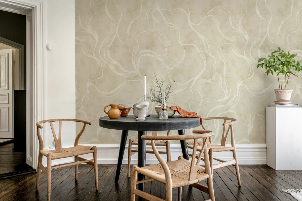 Soft Curve, Beige Mural Wallpaper - room preview 03