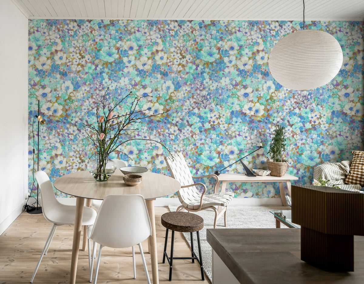 Flowerhaze, Blue Mural Wallpaper - room preview 03
