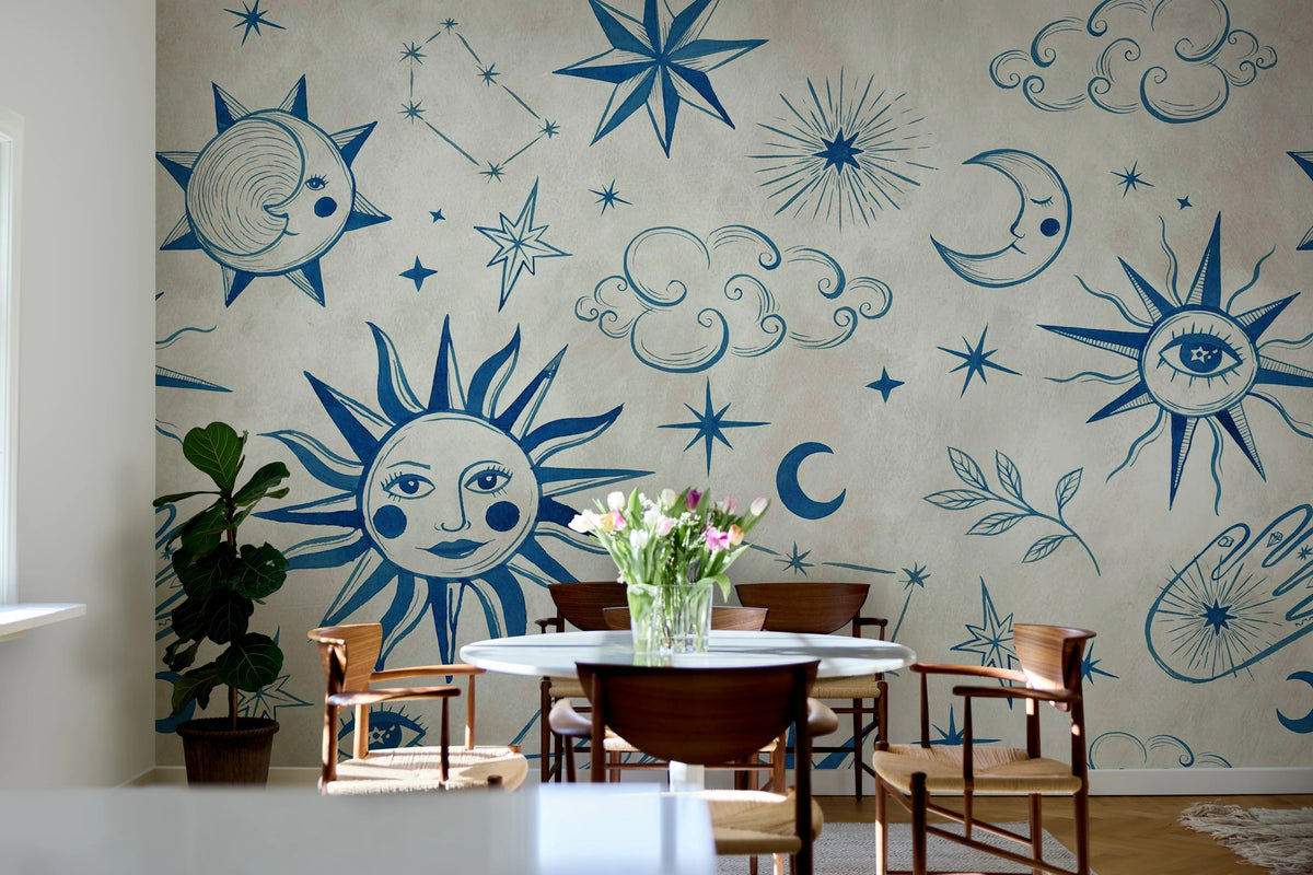 Astrology, Blue Mural Wallpaper - room preview 03