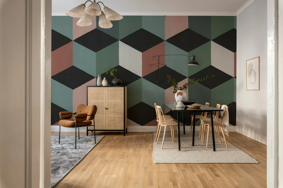 Colorful Rombs, Green Mural Wallpaper - room preview 03