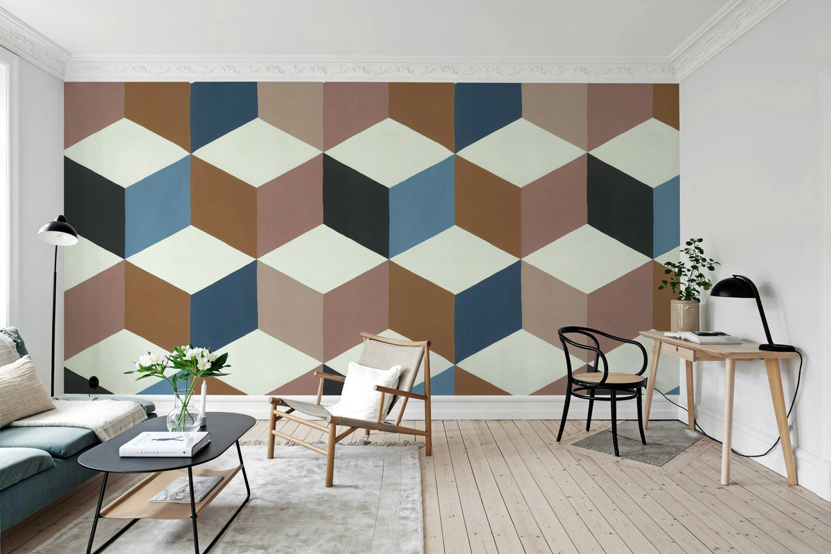 Colorful Rombs, Pink Mural Wallpaper - room preview 03