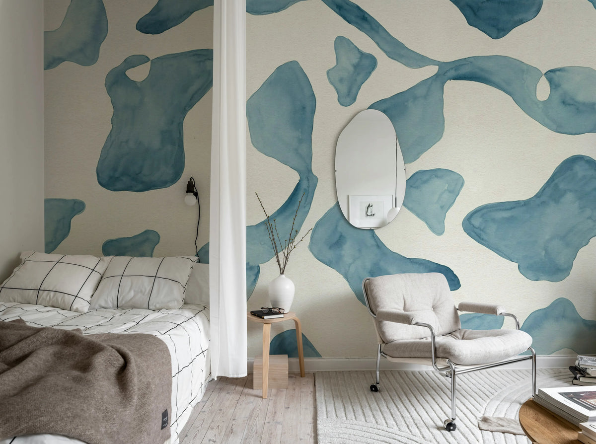 Abstract Motifs, Blue Mural Wallpaper - room preview 03