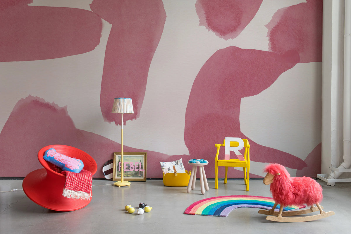 Wiggle Shapes, Pink Mural Wallpaper - room preview 03