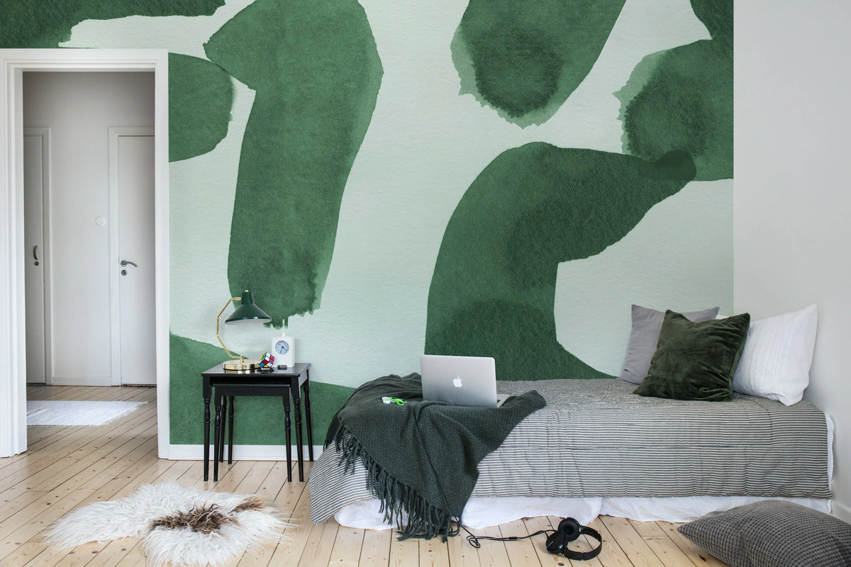 Wiggle Shapes, Green Mural Wallpaper - room preview 03