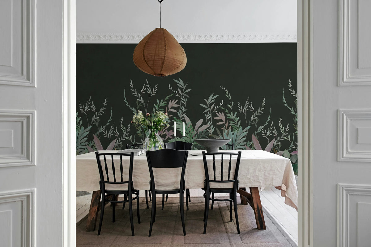 Jungle Meadow, Black Mural Wallpaper - room preview 03