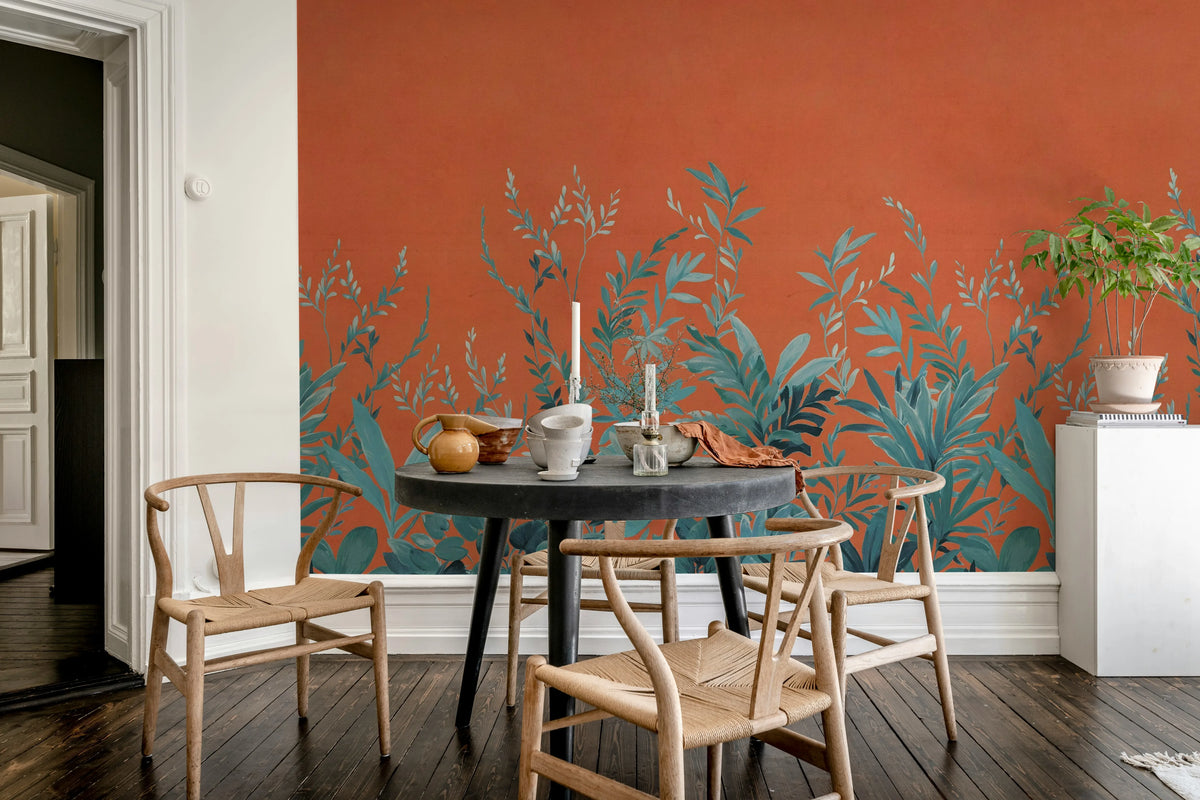 Jungle Meadow, Orange Mural Wallpaper - room preview 03