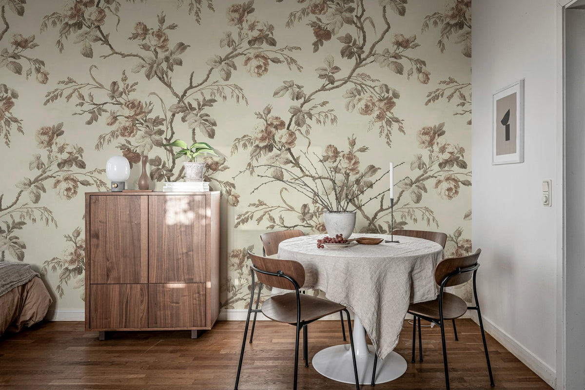 Rose Garland, Beige Mural Wallpaper - room preview 03