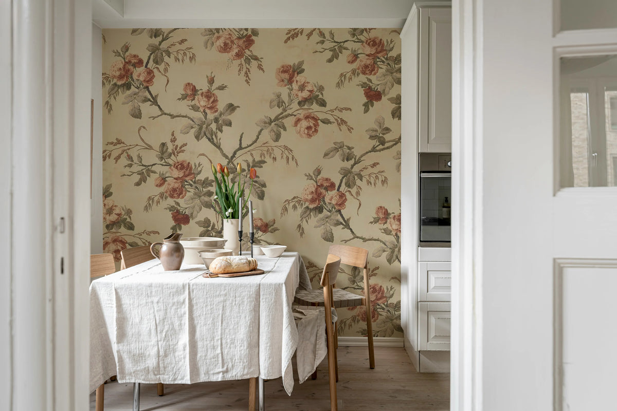 Rose Garland, Red Mural Wallpaper - room preview 03