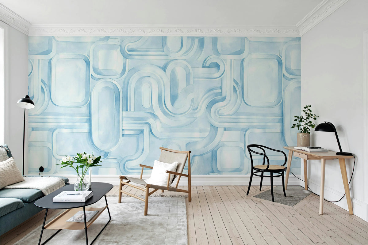 Abstract Path, Blue Mural Wallpaper - room preview 03