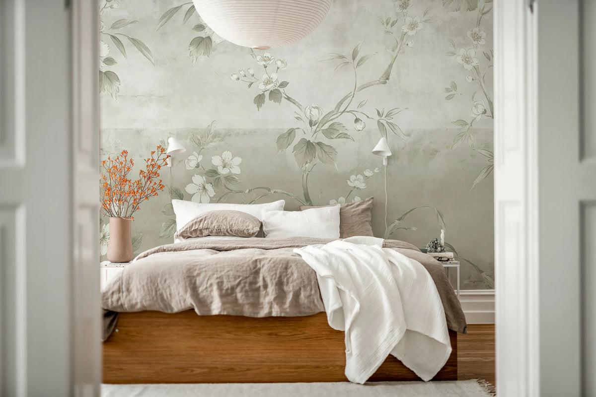 Concrete Flowers, Beige Mural Wallpaper - room preview 03