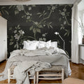 Concrete Flowers, Black Mural Wallpaper - room preview 03