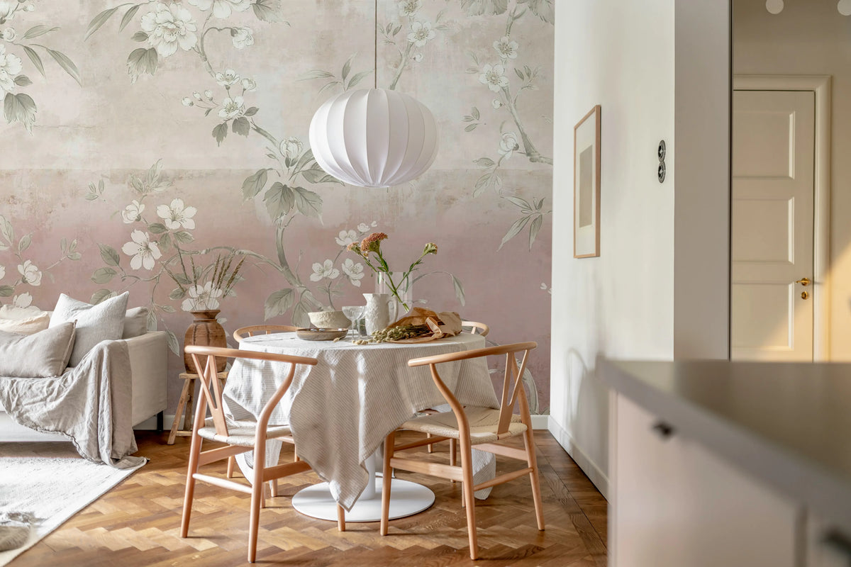 Concrete Flowers, Pink Mural Wallpaper - room preview 03