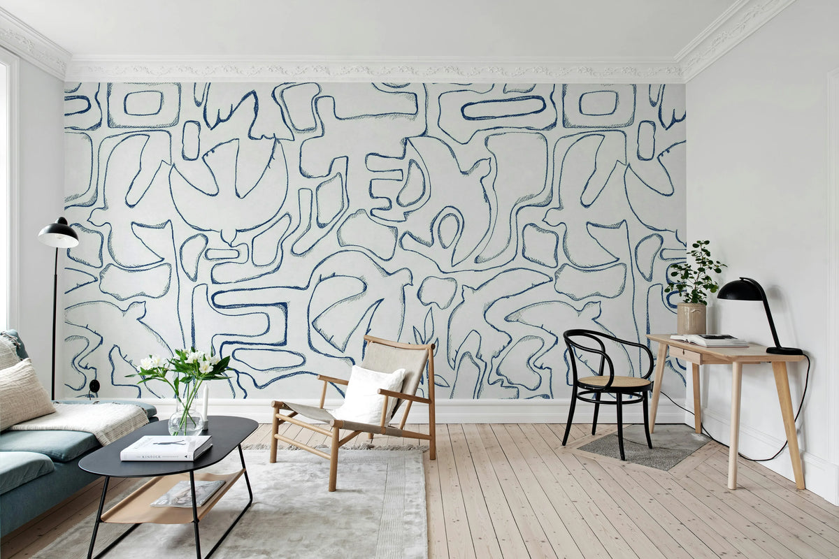 Peaceful, Blue Mural Wallpaper - room preview 03