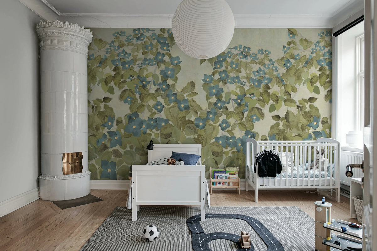 Parkflowers, Blue Mural Wallpaper - room preview 03