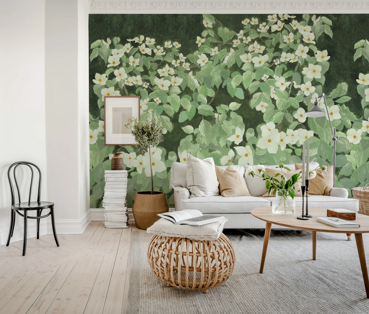 Parkflowers, White Mural Wallpaper - room preview 03