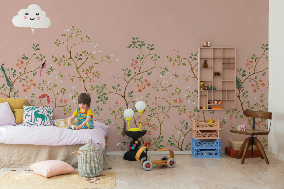 Songbird Mural, Pink Mural Wallpaper - room preview 03