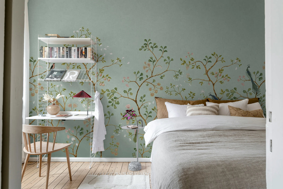 Songbird Mural, Green Mural Wallpaper - room preview 03