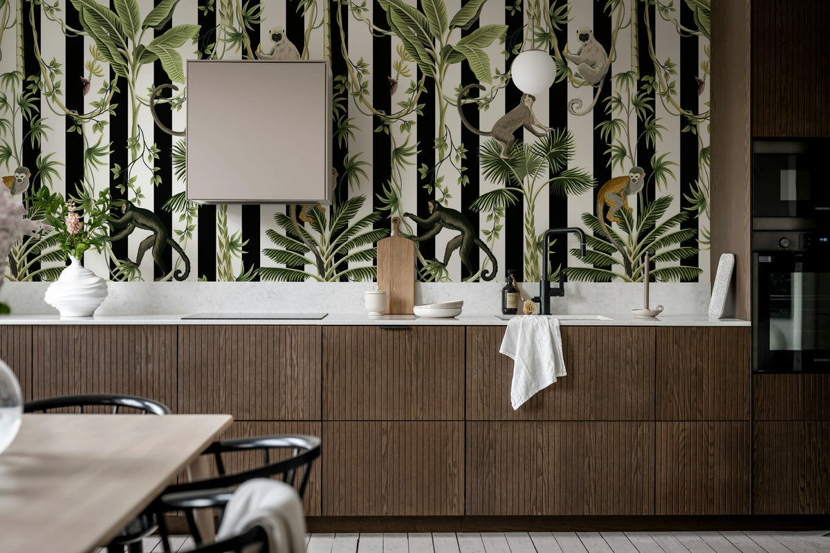 Monkey Stripes, Black Mural Wallpaper - room preview 03