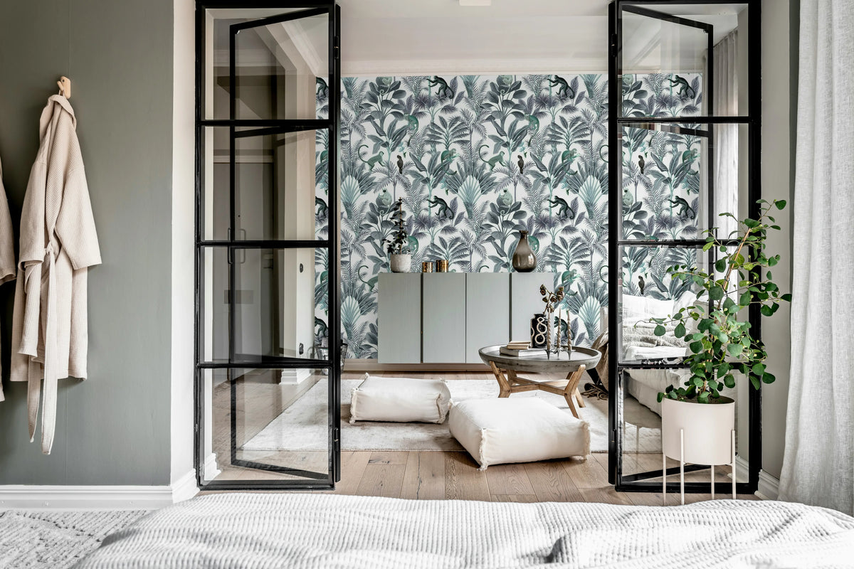Tropical Monkeys, Blue Mural Wallpaper - room preview 03