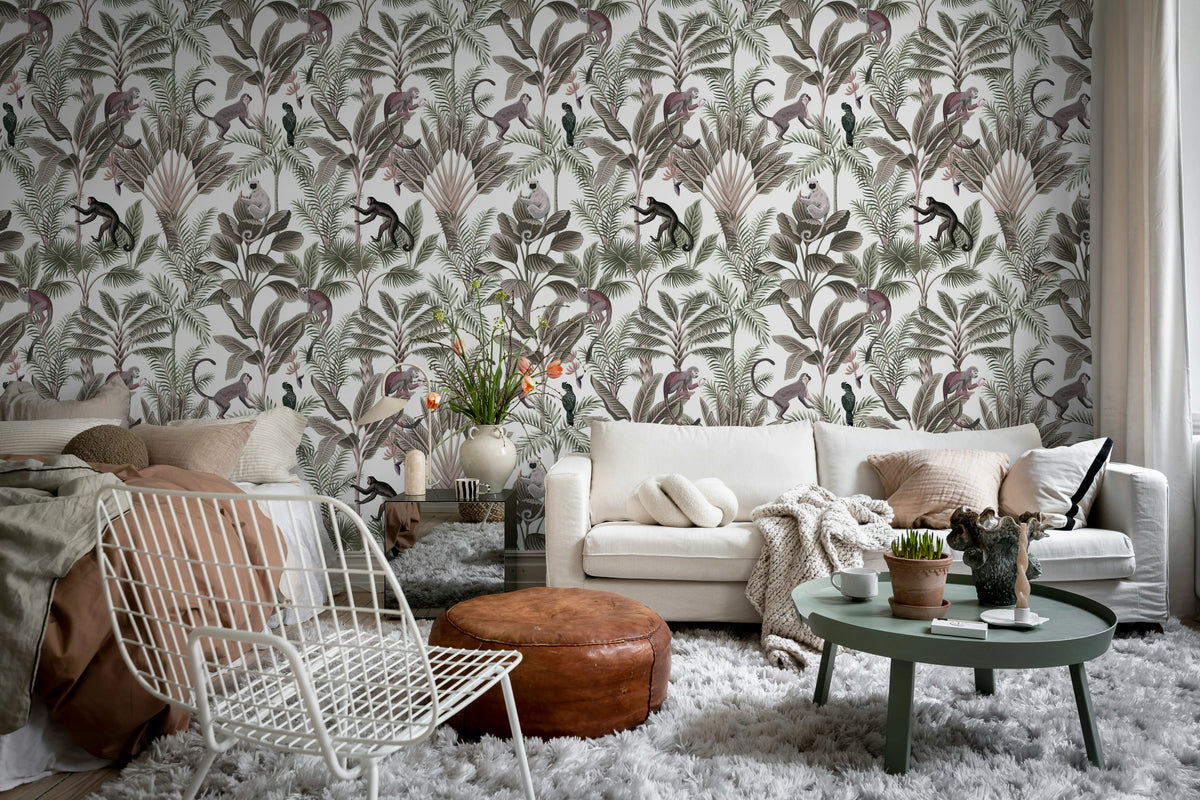 Tropical Monkeys, Red Mural Wallpaper - room preview 03