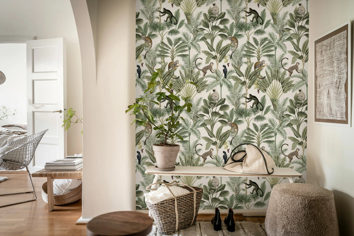 Tropical Monkeys, Green Mural Wallpaper - room preview 03