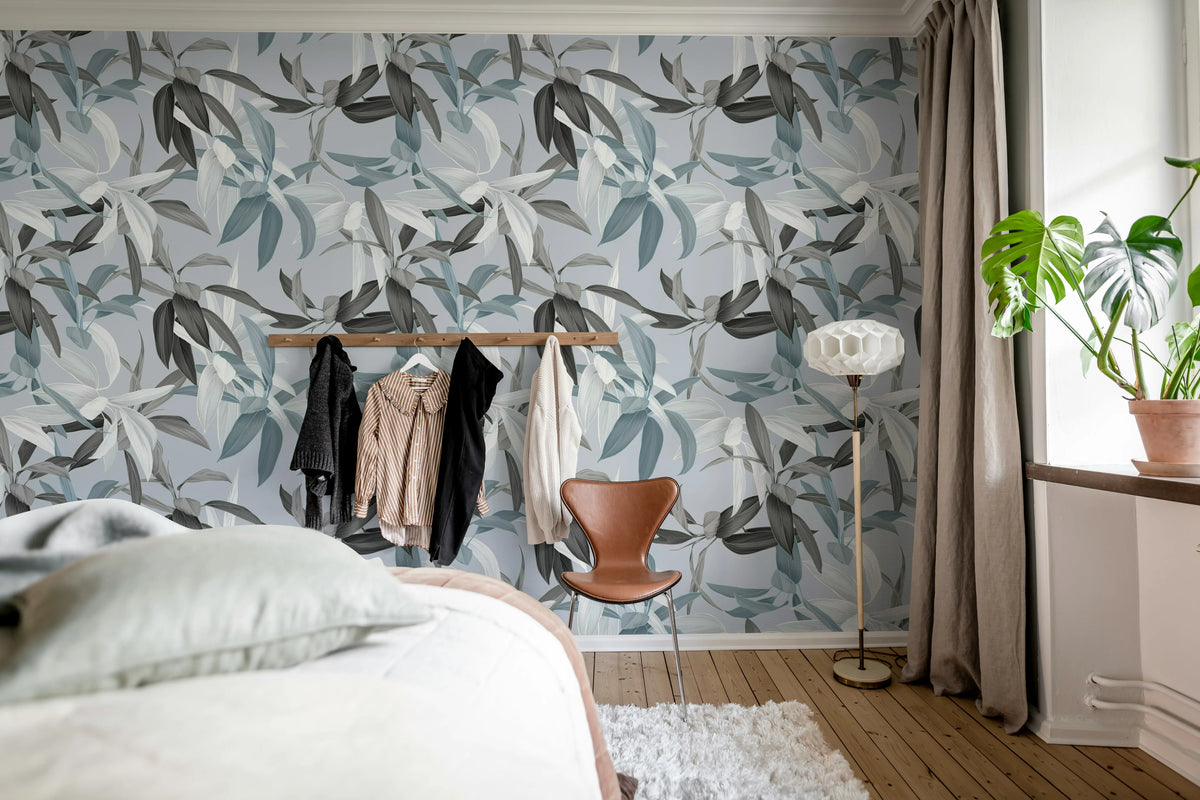 Lily Garden, Blue Mural Wallpaper - room preview 03