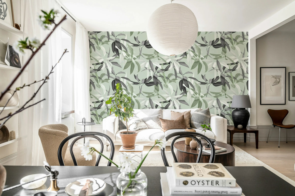 Lily Garden, Green Mural Wallpaper - room preview 03
