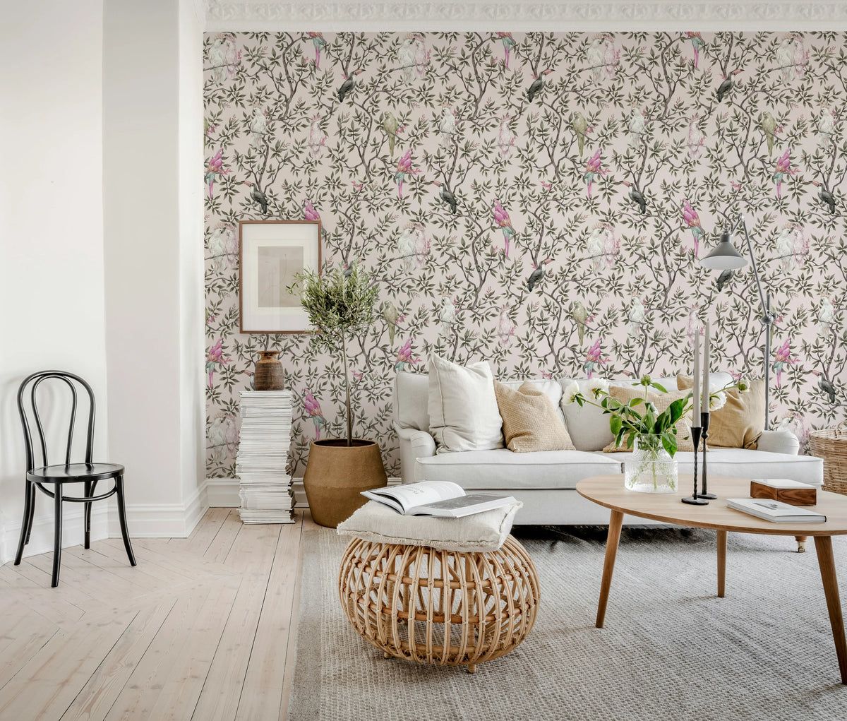 Parrot Shrubbery, Pink Mural Wallpaper - room preview 03