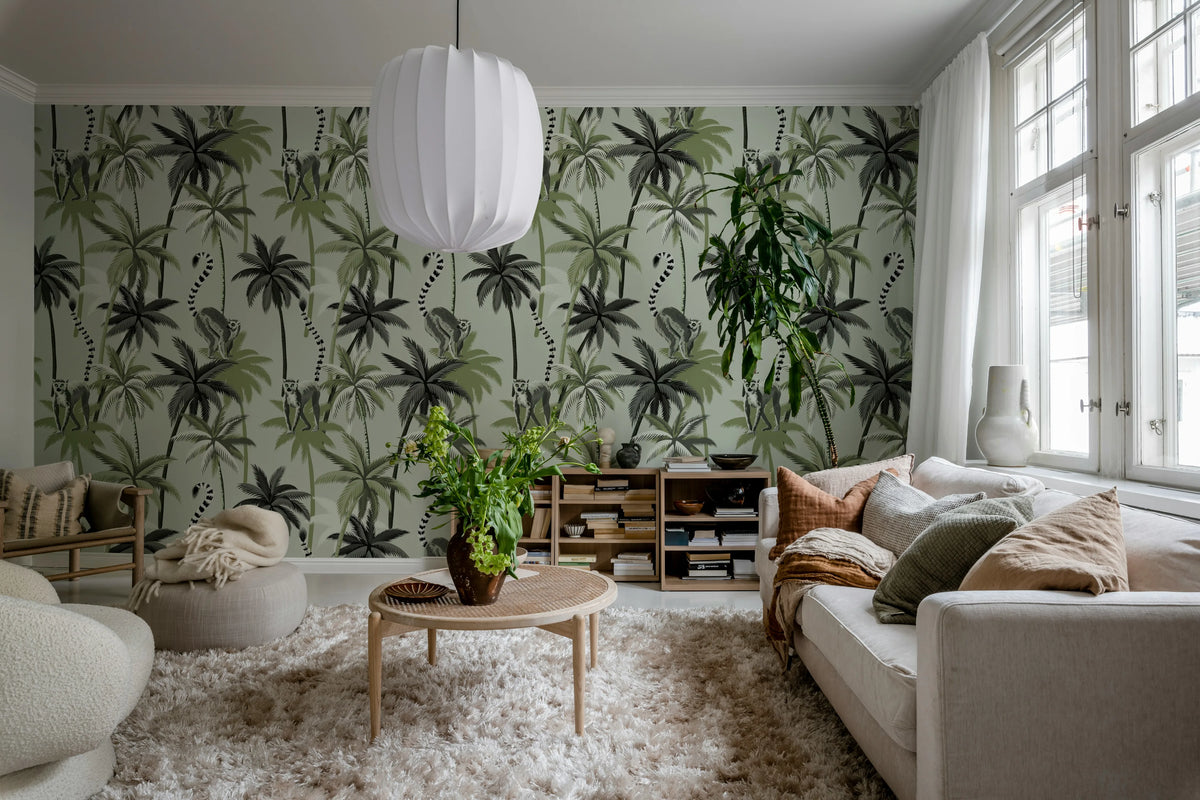 Lemur Palms, Green Mural Wallpaper - room preview 03