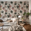 Lemur Palms, Burgundy Mural Wallpaper - room preview 03