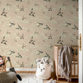 Swallow Sky, Dusty Pink Mural Wallpaper - room preview 03