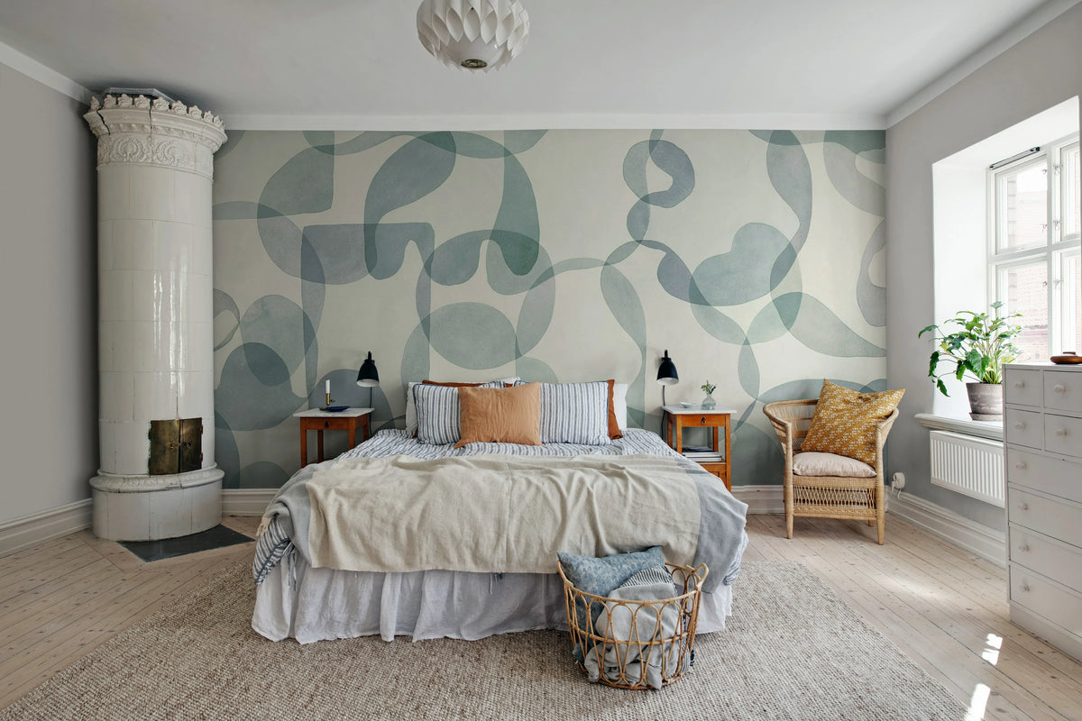 Overlap, Light Blue Mural Wallpaper - room preview 03